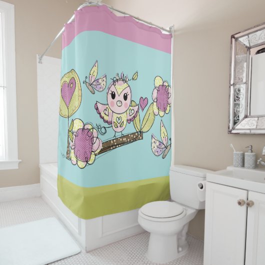  boomgaard, bloemen, vlinderzomer douchegordijn (In situ)