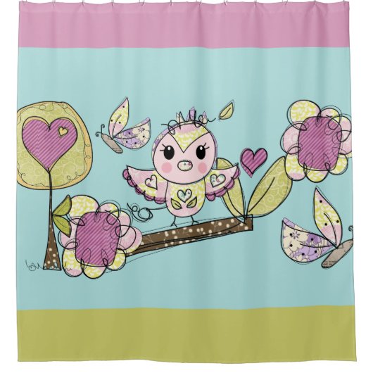  boomgaard, bloemen, vlinderzomer douchegordijn (Voorkant)