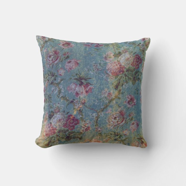  boomgaard Floral Pillow-roze bloemen op blauw Kussen (Voorkant)