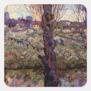 Boomgaard in bloei, Arles door Vincent van Gogh Vierkante Sticker
