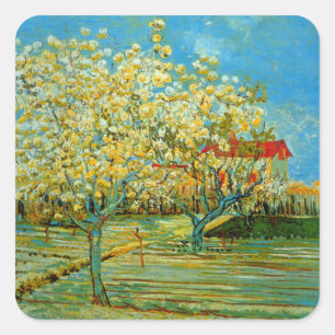 Boomgaard in bloei door Vincent van Gogh Vierkante Sticker