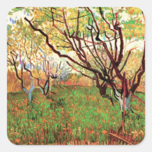 Boomgaard in bloei door Vincent van Gogh Vierkante Sticker