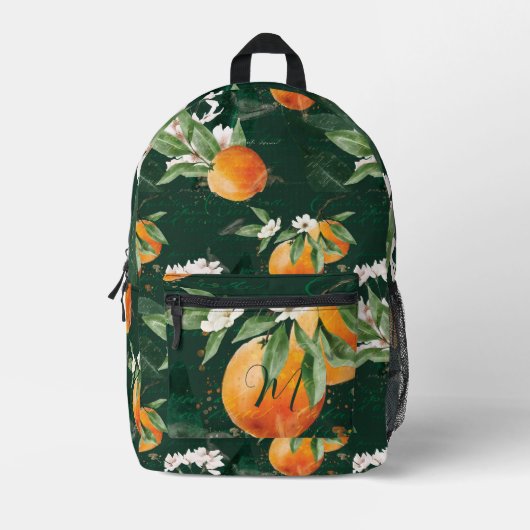  boomgaard voor Oranje vruchten en bloesem Bedrukte Rugzak (Voorkant)