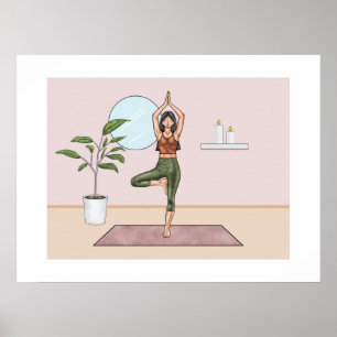 Boomhouding Yoga Vrikshasana Evenwicht Yogi Vrouw Poster