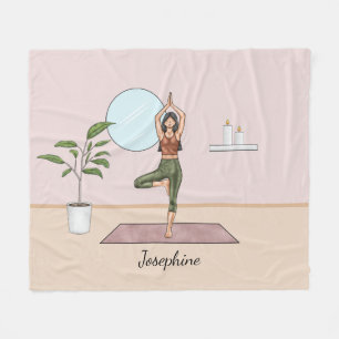 Boomhouding Yoga Vrikshasana Vrouw Met Aangepaste  Fleece Deken
