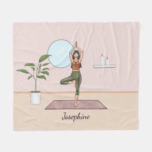Boomhouding Yoga Vrikshasana Vrouw Met Aangepaste Fleece Deken (Voorkant (Horizontaal))