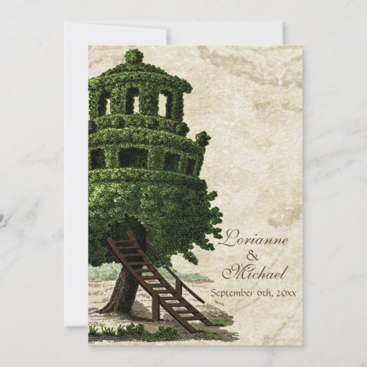 boomhuis leuk antiek perkament bruiloft kaart (Achterkant)