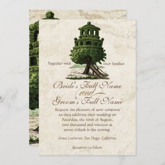  boomhuis leuk antiek perkament bruiloft kaart (Voorkant / Achterkant)