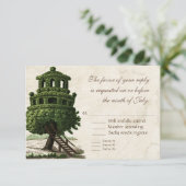  boomhuis leuk antiek perkament bruiloft RSVP kaartje (Staand voorkant)