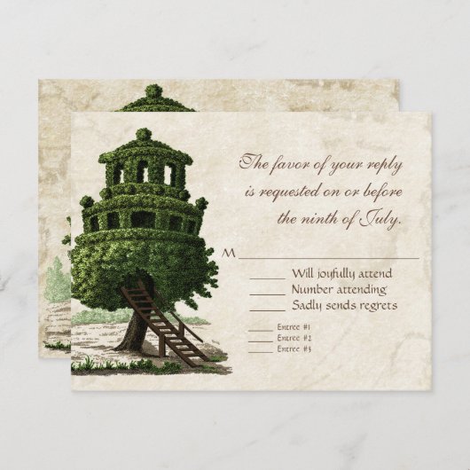  boomhuis leuk antiek perkament bruiloft RSVP kaartje (Voorkant / Achterkant)