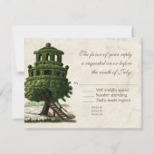  boomhuis leuk antiek perkament bruiloft RSVP kaartje (Voorkant)