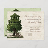 boomhuis leuk antiek perkament bruiloft RSVP kaartje (Voorkant / Achterkant)