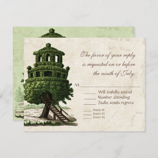  boomhuis leuk antiek perkament bruiloft RSVP kaartje (Voorkant / Achterkant)