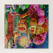 Boomhuis met konijnenillustratie legpuzzel (Horizontaal)