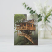 boomhut met lampjes aan briefkaart (Staand voorkant)