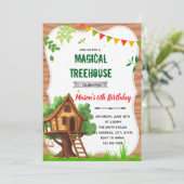 Boomhut verjaardagsuitnodiging kaart (Staand voorkant)