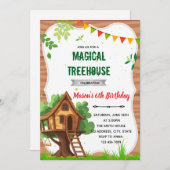 Boomhut verjaardagsuitnodiging kaart (Voorkant / Achterkant)
