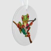 Boomkikker die Mexicaanse vlag Guitar White speelt Ornament (voorkant)