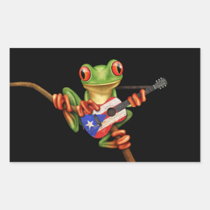 Boomkikker die Puerto Rico Flag Guitar Black speel Rechthoekige Sticker