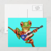 Boomkikker die Puerto Rico Flag Guitar Blue Briefkaart (Voorkant / Achterkant)