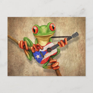 Boomkikker die Puerto Rico Flag Guitar speelt Briefkaart