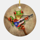 Boomkikker die Puerto Rico Flag Guitar speelt Keramisch Ornament (Achterkant)