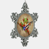Boomkikker die Puerto Rico Flag Guitar speelt Tin Sneeuwvlok Ornament (Links)