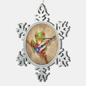 Boomkikker die Puerto Rico Flag Guitar speelt Tin Sneeuwvlok Ornament (Rechts)