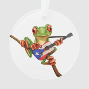 Boomkikker die Puerto Rico Flag Guitar White speel Ornament
