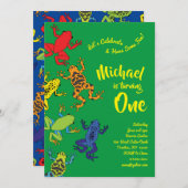 Boomkikkers Colorful 1st Birthday Cute Invitations Kaart (Voorkant / Achterkant)
