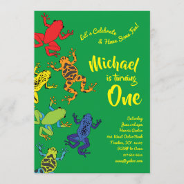 Boomkikkers Colorful 1st Birthday Cute Invitations Kaart