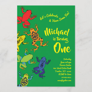 Boomkikkers Colorful 1st Birthday Cute Invitations Kaart