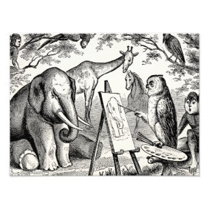  boomkorschilderende olifant 1800s Oerwoud scène Foto Afdruk