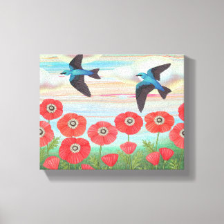 boomkussen en papavers canvas afdruk