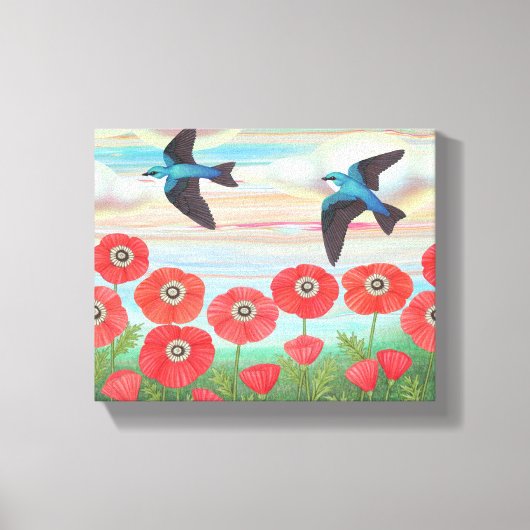 boomkussen en papavers canvas afdruk (Voorkant)
