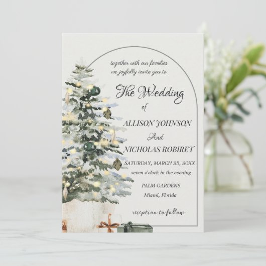 Boomlampjes winter kerst bruiloft Uitnodiging. Kaart (Staand voorkant)