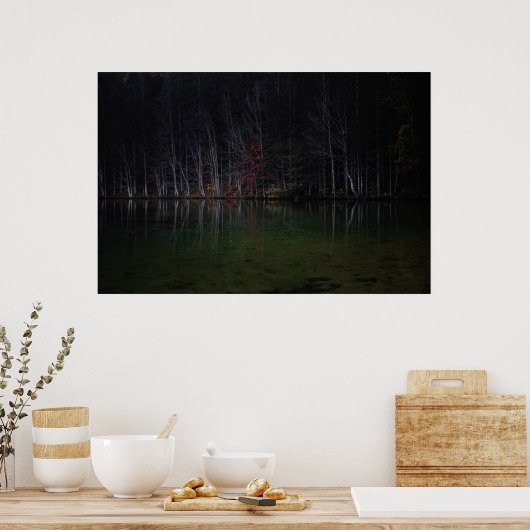 Boomlandschap in het meer poster (Keuken)