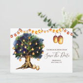 Boomlichten boom rustieke landelijke oosterse lant save the date (Staand voorkant)