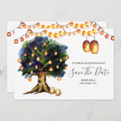 Boomlichten boom rustieke landelijke oosterse lant save the date (Voorkant / Achterkant)