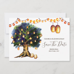 Boomlichten boom rustieke landelijke oosterse lant save the date