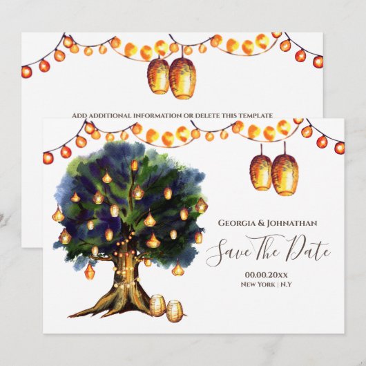 Boomlichten boom rustieke landelijke oriëntaalse l save the date (Voorkant / Achterkant)