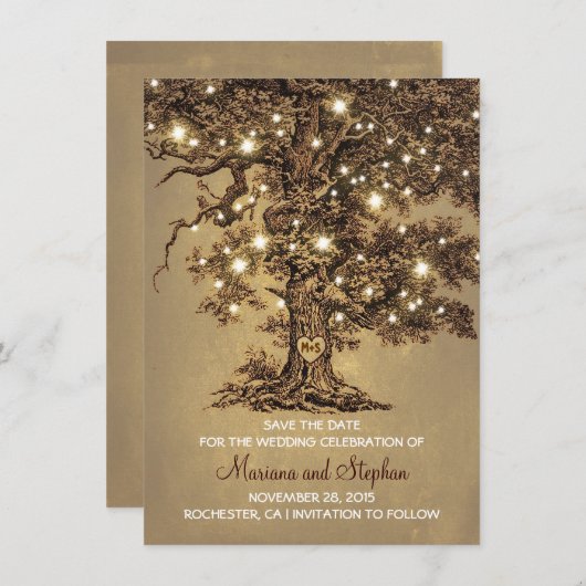  boomlichten rustiek Opslaan de datum nodigt uit Save The Date (Voorkant / Achterkant)