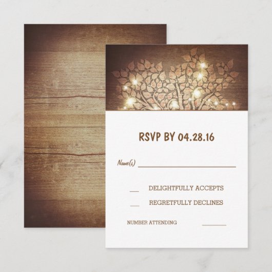 Boomlichten Rustieke Houten Trouw RSVP Kaarten (Voorkant / Achterkant)