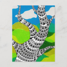 Boomontwerp met wolken en graslandschap briefkaart