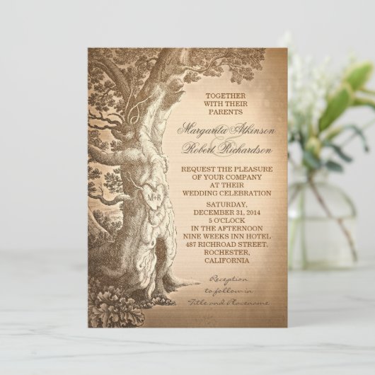  boomoude rustieke huwelijksuitnodigingen kaart (Staand voorkant)