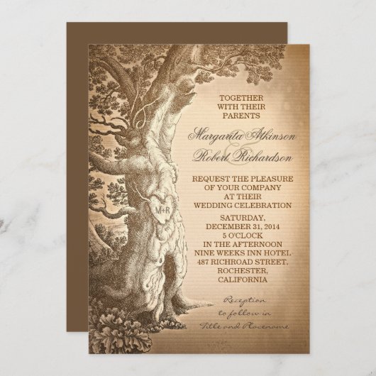 boomoude rustieke huwelijksuitnodigingen kaart (Voorkant / Achterkant)