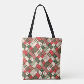 Boompatroon kerst patchwork groen rood naam tote bag (Achterkant)