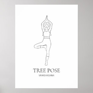 Boompositie Yoga Vrouw Minimalistische Zwarte Lijn Poster