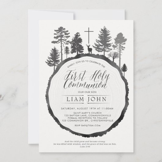 Boomring met herten communie uitnodiging (Voorkant)