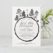 Boomring met herten communie uitnodiging (Staand voorkant)